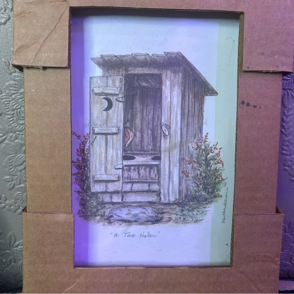 Rustic Brown Framed Outhouse Art Set New NIB